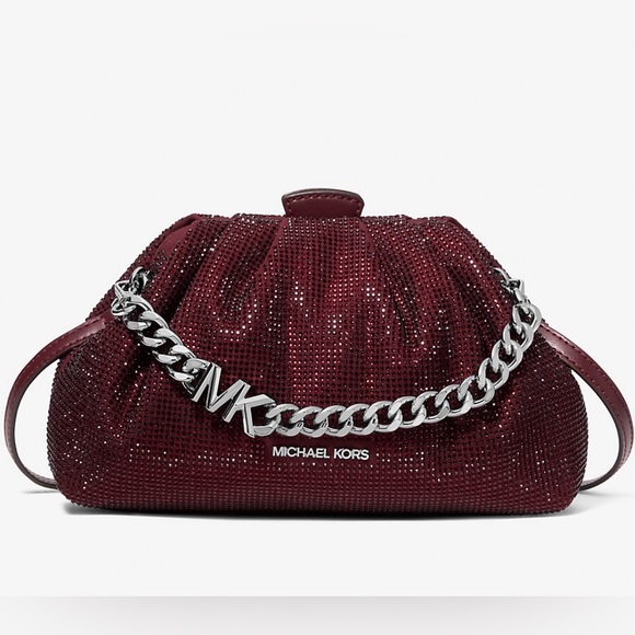 NWT MICHAEL MICHAEL KORS Nola Small Crystal Embellished Chain Crossbody Oxblood - Picture 4 of 16